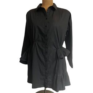 Aureum  Black poplin ruffle shirt dress button down size medium